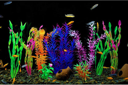 9 Pack Large Aquarium Plants Artificial Aquatic Plants, Simulate Plants and Aquarium Landscape Vividly (12Inch)